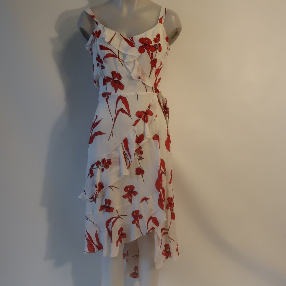 Parker White Dress with Red Floral Print